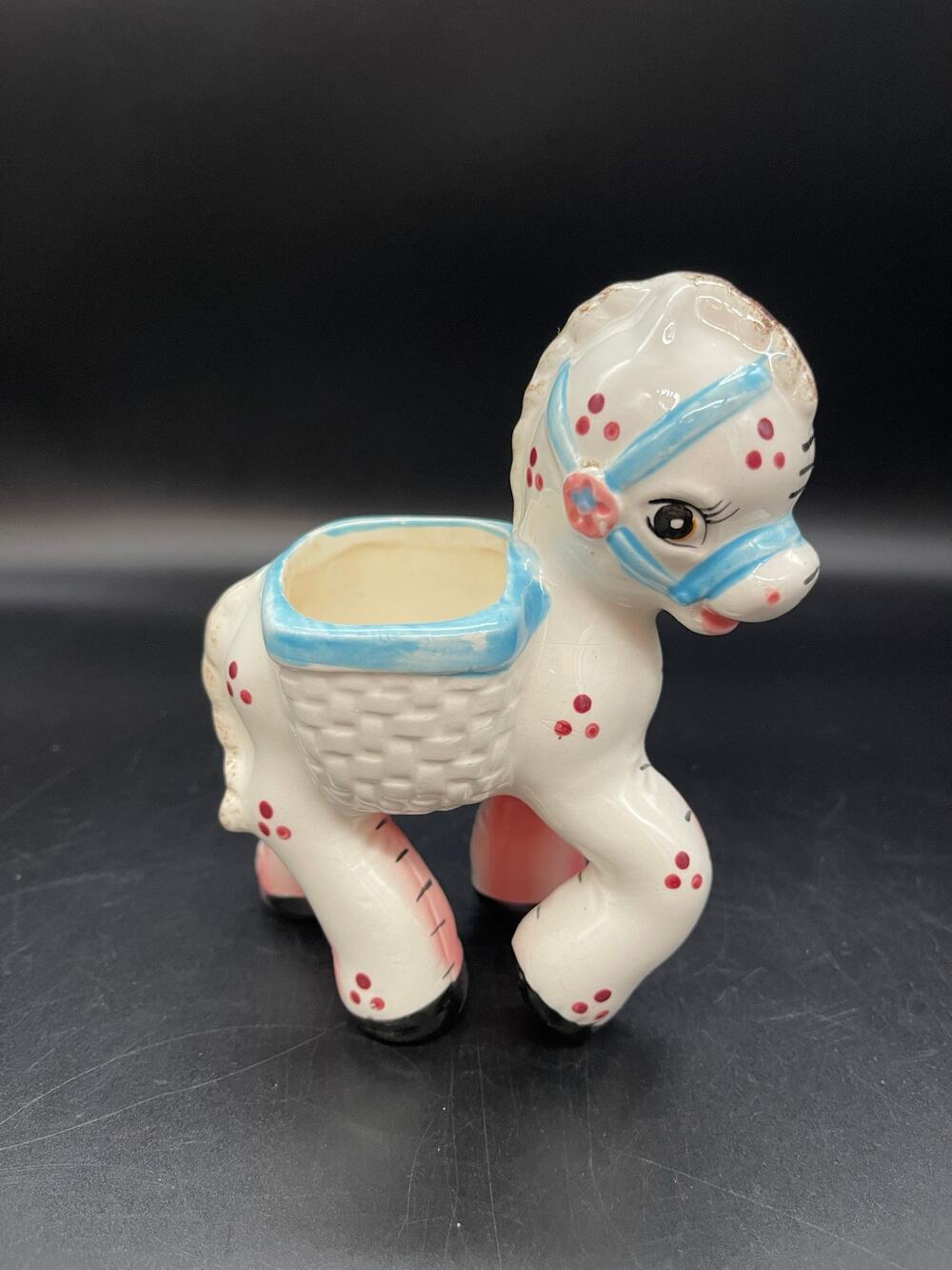 Vintage Pony / Horse / Donkey Polka Dot Figurine Planter Japan
